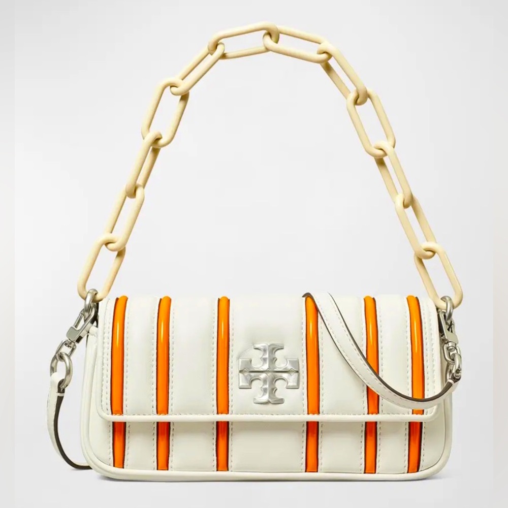 🧡NWT Tory Burch Kira Small Bombe Stripe Flap Shoulder Bag
